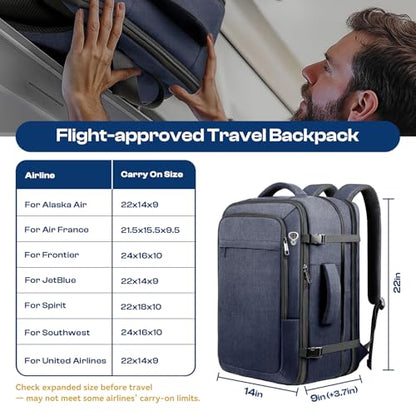 Backpack for Men, 45L-55L Travel Laptop Mochila Carry On Luggage - color: Blue, size: 3X-Large