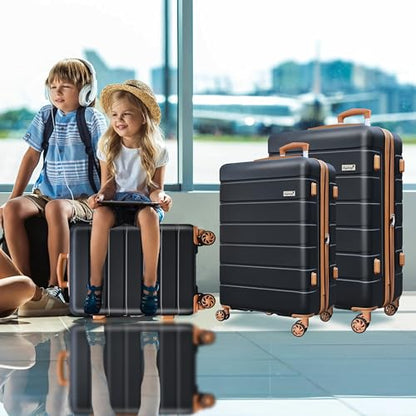 KEYTANG Explorer Lightweight Hardshell 20% Expandable 3-Piece Luggage Set with TSA Lock, Double Spinner Wheels, and Carry-On Suitcase,Black Umber - color: Black Brown, size: 001-3PCS