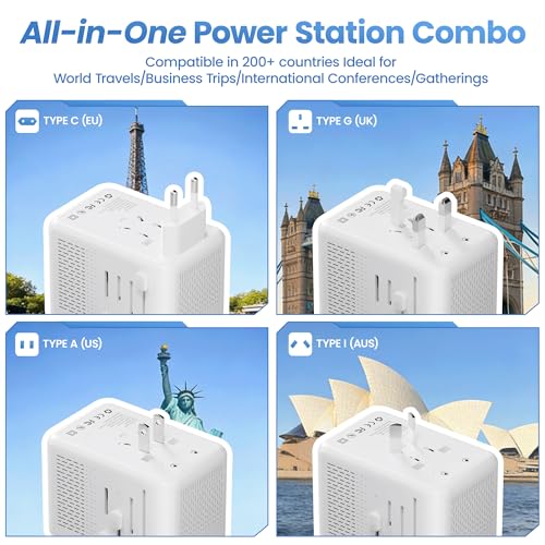 Converter for European Travel with AC Socket, 2 USB C & 2 USB A Ports