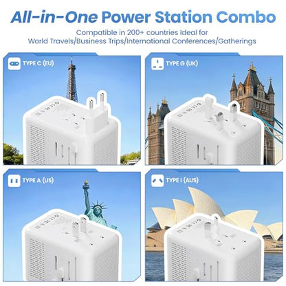 Converter for European Travel with AC Socket, 2 USB C & 2 USB A Ports