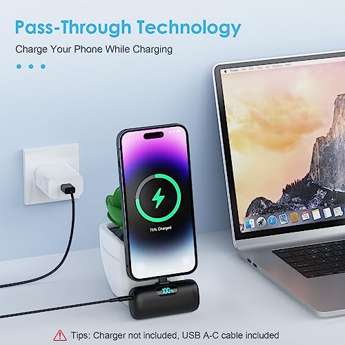 [2팩]아이폰 14/13용 소형 휴대용 충전기, 업그레이드된 5000mAh PD 고속 충전 보조 배터리, 아이폰 14/14 프로 맥스/13/13 프로/12 프로/11/XR/X/8/7과 호환되는 미니 휴대용 휴대폰 충전기 블랙+블랙 - color: 블랙+블랙.