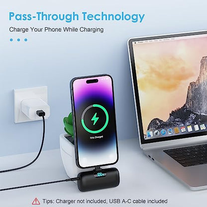 [2팩]아이폰 14/13용 소형 휴대용 충전기, 업그레이드된 5000mAh PD 고속 충전 보조 배터리, 아이폰 14/14 프로 맥스/13/13 프로/12 프로/11/XR/X/8/7과 호환되는 미니 휴대용 휴대폰 충전기 블랙+블랙 - color: 블랙+블랙.