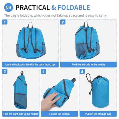 Hiking Backpack 20L Foldable Daypack for Men Women Nylon Lake Blue | Packable Backpack for Men Women, Small Foldable Day Pack Waterproof for Travel Camping Mountaineering - color: Lake Blue