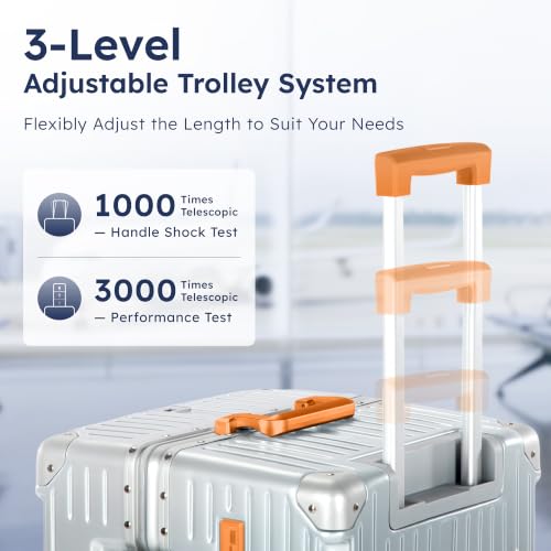 ALPHA CAMP Trunk Luggage 26 Inch with Aluminum Frame Zipperless Suitcase - color: Silver Orange, size: 26 Inch