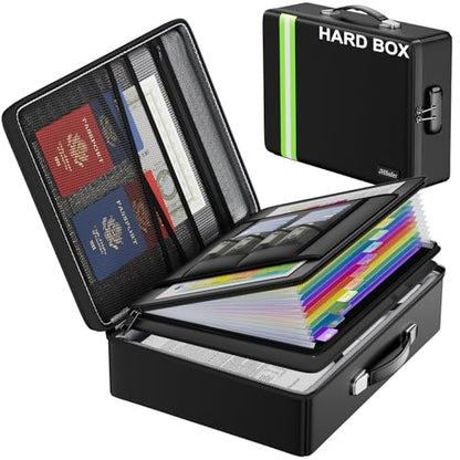 JHSafer 6400 ℉ Fireproof Document Box with Lock, Hard Case Safe Box - size: 15" x 11" x 4.13",13 pockets colorful
