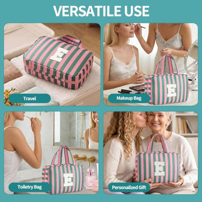 Personalized Travel Hanging Toiletry & Makeup Bag Striped Green E - color: Striped Green, size: E