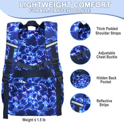 Boys Backpack Set 3PCS Ages 6-12, Kids School Backpack - color: Flame Soccer Blue
