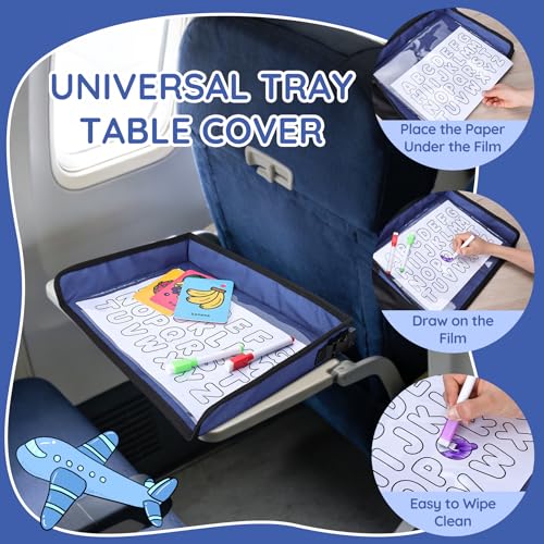 Kids Tray Table Cover, Airplane Tray Cover with Pockets - color: Navy Blue
