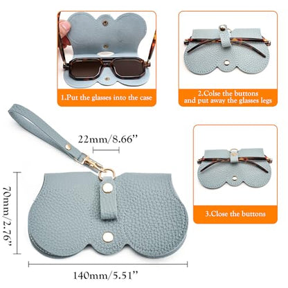 FEISEDY 2Pack Soft Leather Sunglass Bag, Portable Holder Eyeglasses Case - color: Blue+green