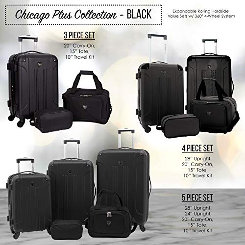 Travelers Club Chicago Hardside Expandable Spinner Luggage, Black, 3 Piece Set - color: Black, size: 3-Piece Set