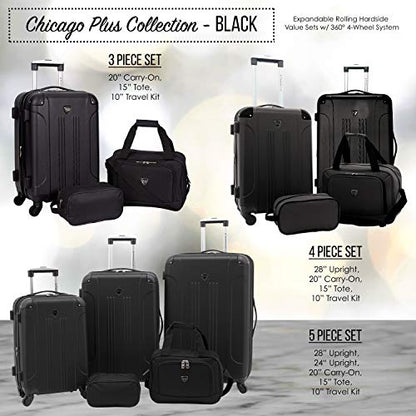 Travelers Club Chicago Hardside Expandable Spinner Luggage, Black, 3 Piece Set - color: Black, size: 3-Piece Set