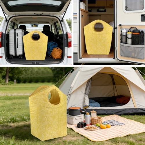 18x17x9.5" Laundry Hamper, Waterproof Fabric Small Laundry Tote - color: Earth Texture Yellow, size: 17"L x 9.5"W x 18"H