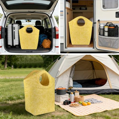 18x17x9.5" Laundry Hamper, Waterproof Fabric Small Laundry Tote - color: Earth Texture Yellow, size: 17"L x 9.5"W x 18"H