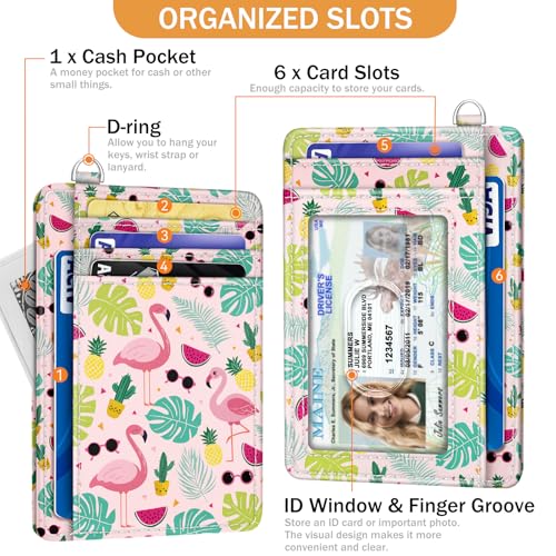 Yonlevres Flamingo Credit Card Holder Slim Wallet Women RFID Blocking Small - color: Flamingo