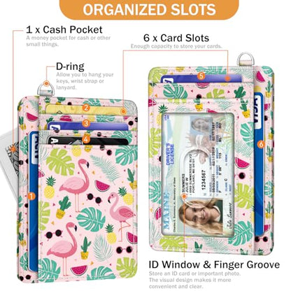 Yonlevres Flamingo Credit Card Holder Slim Wallet Women RFID Blocking Small - color: Flamingo