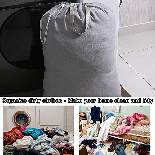 Heavy Duty Laundry Bag with Drawstring and Handle, Extra Large Travel Dirty Clothes Bag for Laundromat and Household, Durable Rip-Stop Laundry Hamper Liner, 28 x 40 Inch, Gray - color: Gray