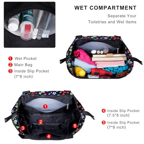 Expandable Duffel Bag for Women with Trolley Sleeve/Wet Pocket Weekender Travel Tote Large Carry On Overnight Luggage - color: Cherry