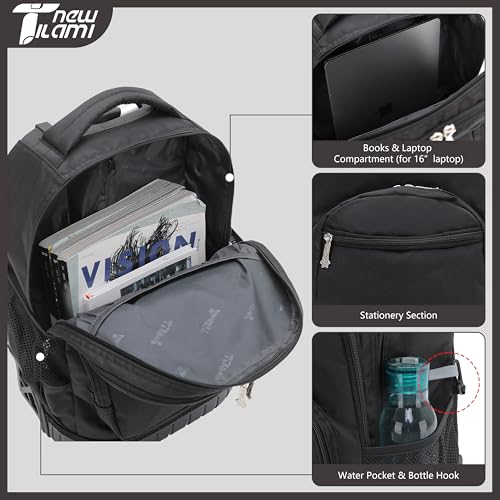 NEW TILAMI 16 Inch Rolling Backpack with Lunch Bag for Girls Boys School - color: Solid Black