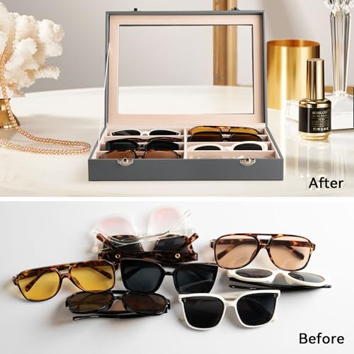Frebeauty 8-Slot Sunglass Organizer,Sunglass Holder with Clear Lid - color: Grey, size: With Lid