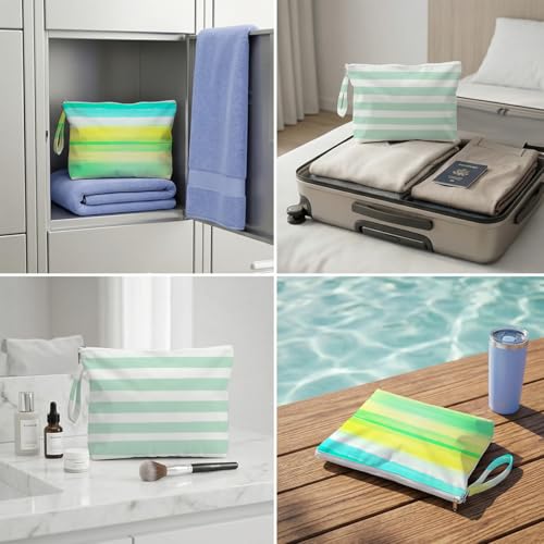 Fokongna Waterproof Reusable 2 Pack Wet Bag, Zipper Sealed Dry Wet Storage Pouch for Pool Beach Vacation Gym Workout Cosmetic Travel Toiletry Bag - color: Summer Stripe Set 04
