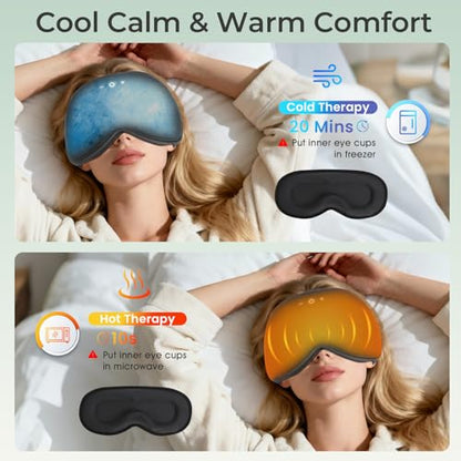 Weighted Bluetooth Sleep Mask with Removable Hot & Cold Gel Insert, 3D Blackout Eye Mask, Adjustable Speaker Placement, Passive Sound Masking, 15H Playback for Sleep, Travel & Relaxation - color: Black