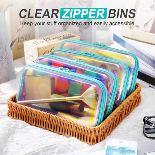 Hoolerry 4 Pcs Hard Clear Zipper Case,Clear,7.5 X 3.9 X 2 In,Blue Laser - color: Blue Laser, size: 7.5 x 3.9 x 2 in
