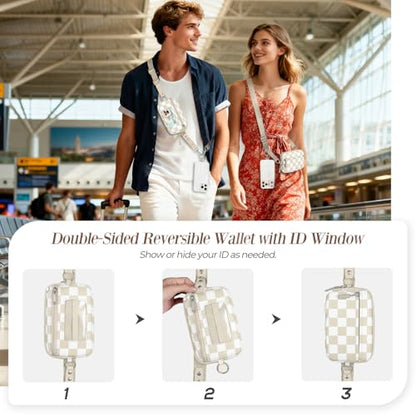 CYSIYU Small Crossbody Bag with Phone Lanyard and Wrist Strap Mini Checkered 4.5x6.5 Purse with RFID Clip and Go for Travel - color: Beige Yellow Checkered, size: Mini