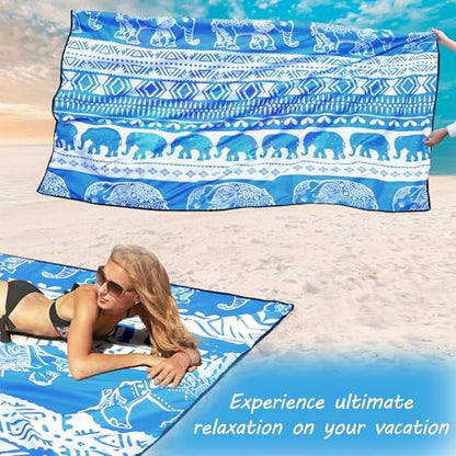 HIHOHO Beach Blanket Waterproof Sandproof Quick Drying Mat for 1-8 Adults - color: Elephant-gc Bl, size: 6'11" x 6'7"