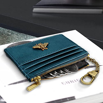 SEAVILIA Credit Card Holder Small Keychain Wallet for Women RFID Blocking - color: Peacock Blue