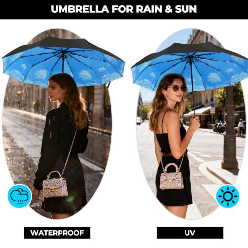LLanxiry Compact Travel Umbrella, Windproof Automatic Umbrellas for Rain - color: High clouds