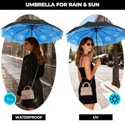 LLanxiry Compact Travel Umbrella, Windproof Automatic Umbrellas for Rain - color: High clouds