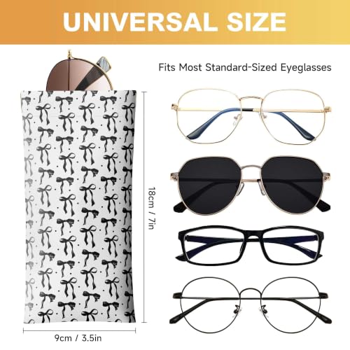 Soft Sunglasses Case for Women, PU Leather Squeeze Top Glasses Case - color: 12-cute Black Bow(2pcs)