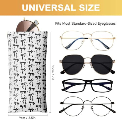Soft Sunglasses Case for Women, PU Leather Squeeze Top Glasses Case - color: 12-cute Black Bow(2pcs)