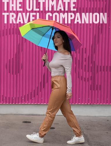 Windproof Travel Umbrella - Compact & Withstands Winds up to 100MPH, Strongest Premium Auto Folding Umbrella for Rain and Sun - Durable, Light & Portable for Women & Men, Fits Backpack & Cars - color: 11. Rainbow
