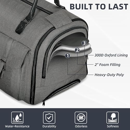 Garment Bags for Travel, 2-in-1 Convertible Rolling Duffle Bag with Wheels, Modern Carry-on Travel Bag for Suits, Foldable Suit Bag, Telescopic Handle, Hanging Hook - color: Modern Grey
