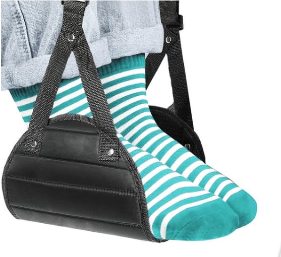 Airplane Travel Footrest, with Adjustable Straps, Black Color, Memory Foam Material, a Travel Accessory for Relaxing Your Feet