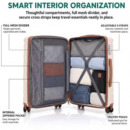 Rosamo 5 Piece Expandable Luggage Set,Hard Suitcases with TSA Lock Spinner Wheels 20/24/28 inch (Begie) - color: Beige, size: 5 Piece Sets 20/24/28/Db/Tb