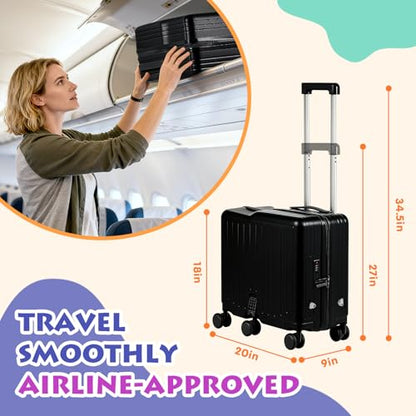 smilesun Kids Ride-On Luggage, 20" Hardshell Carry-On Suitcase with 6 Spinner Wheels, Foldable Pedal, Hidden Cup Holder & Combination Lock for Toddlers & Children (Black, 20-inch) - color: Black