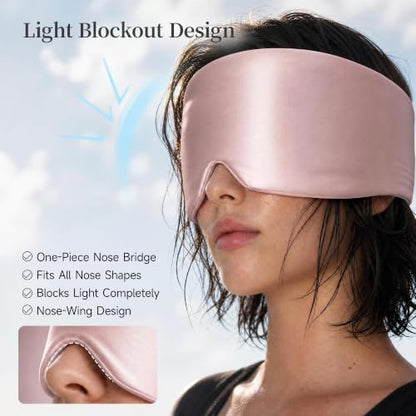 Silk Sleep Mask – 100% Mulberry Silk Eye Mask for Sleeping - color: Silk Pink