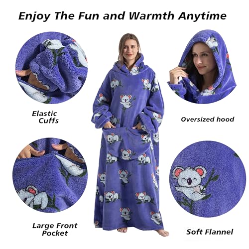 Capecage Long Wearable Blanket Hoodie with Big Pocket,Gift for Women or Men - color: Koala