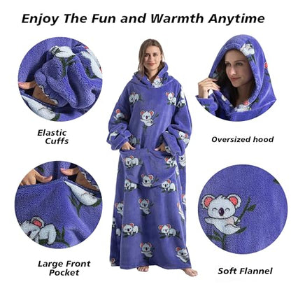 Capecage Long Wearable Blanket Hoodie with Big Pocket,Gift for Women or Men - color: Koala