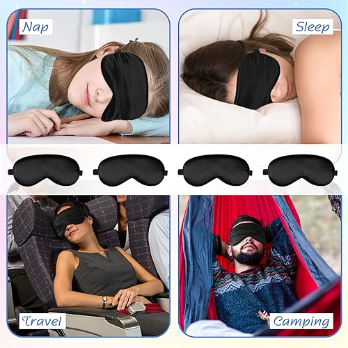 BBTO 4 Pack Silk Sleep Eye Mask, Black - color: Black