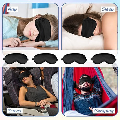 BBTO 4 Pack Silk Sleep Eye Mask, Black - color: Black