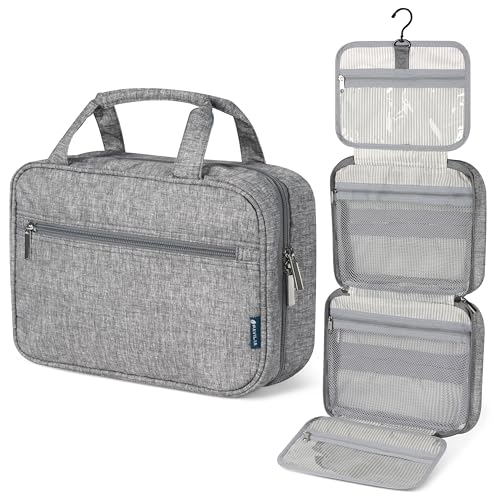 PAVILIA Hanging Toiletry Bag for Women Men, Portable Makeup Organizer, Grey - color: Heather Gray