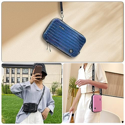 Mini Suitcase Crossbody Bag, Plastic Mini Suitcase Bag Suitcase Purses Stylish Suitcase Cosmetic Bag with 2 Straps - color: Blue