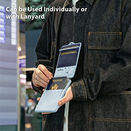 Bone Lanyard Passport Holder, Passport Cover with Travel Gadget Set & Card Slots, Duel-Sided Passport Wallet with Leather & Premium Silicone (Blue) - color: Blue