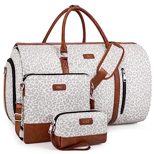 Convertible 2-in-1 Garment Bags for Travel with Waterproof Shoe Compartment - color: F-Grey Leopard