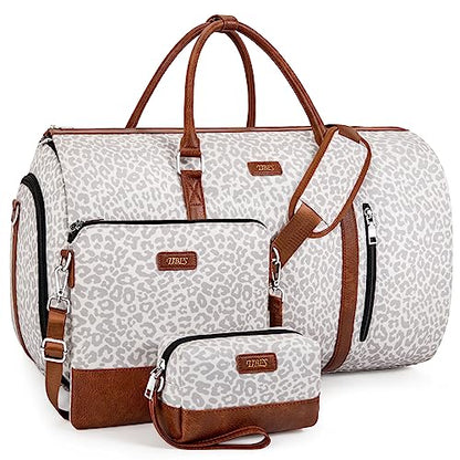 Convertible 2-in-1 Garment Bags for Travel with Waterproof Shoe Compartment - color: F-Grey Leopard
