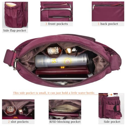 VOLGANIK ROCK RFID Anti Thief Crossbody Bag for Women Waterproof Shoulder Bag Messenger Bag Casual Nylon Purse Handbag - color: Red