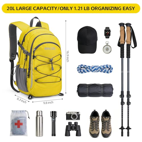 RealCool 20L Lightweight Hiking Backpack, Small Travel Daypack for Camping - color: Yellow, size: 20L